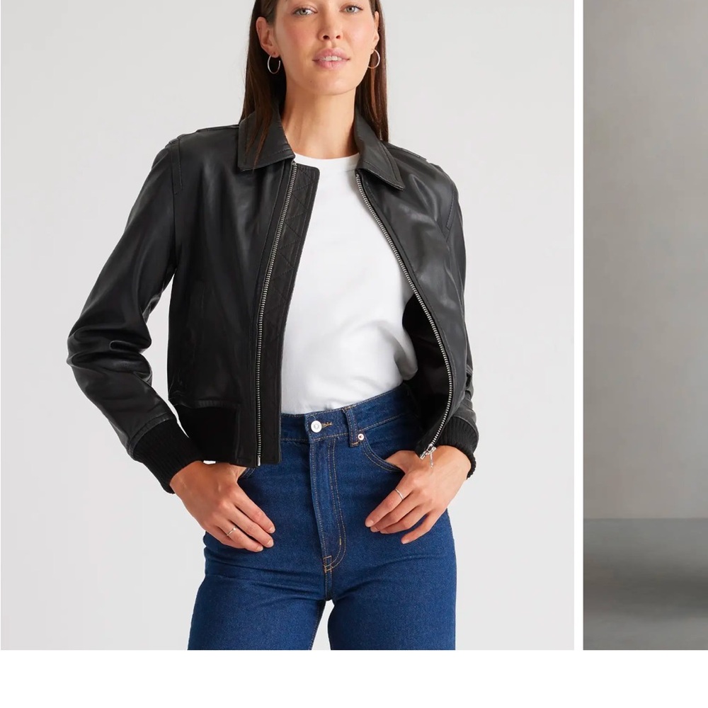 NWOT Quince 100% Washed Leather Bomber Jacket XS